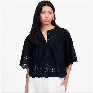 Madewell Embroidered Shirred Henley Top - Size XXS - NWT